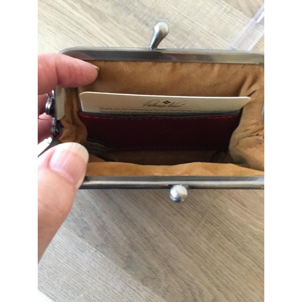 Patricia Nash (Lava) Oxblood Red Floral Tooled Leather Kiss-Lock Pouch NWT - Picture 6 of 6
